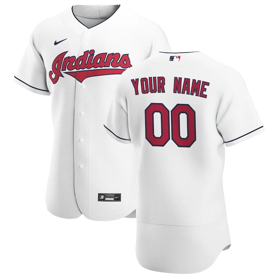 Mens Cleveland Indians Nike White Home Authentic Custom MLB Jerseys->customized mlb jersey->Custom Jersey